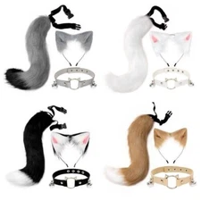NEW Faux Fur Fox Wolf Ears Headband Furry Long Tail Cosplay Halloween Costume