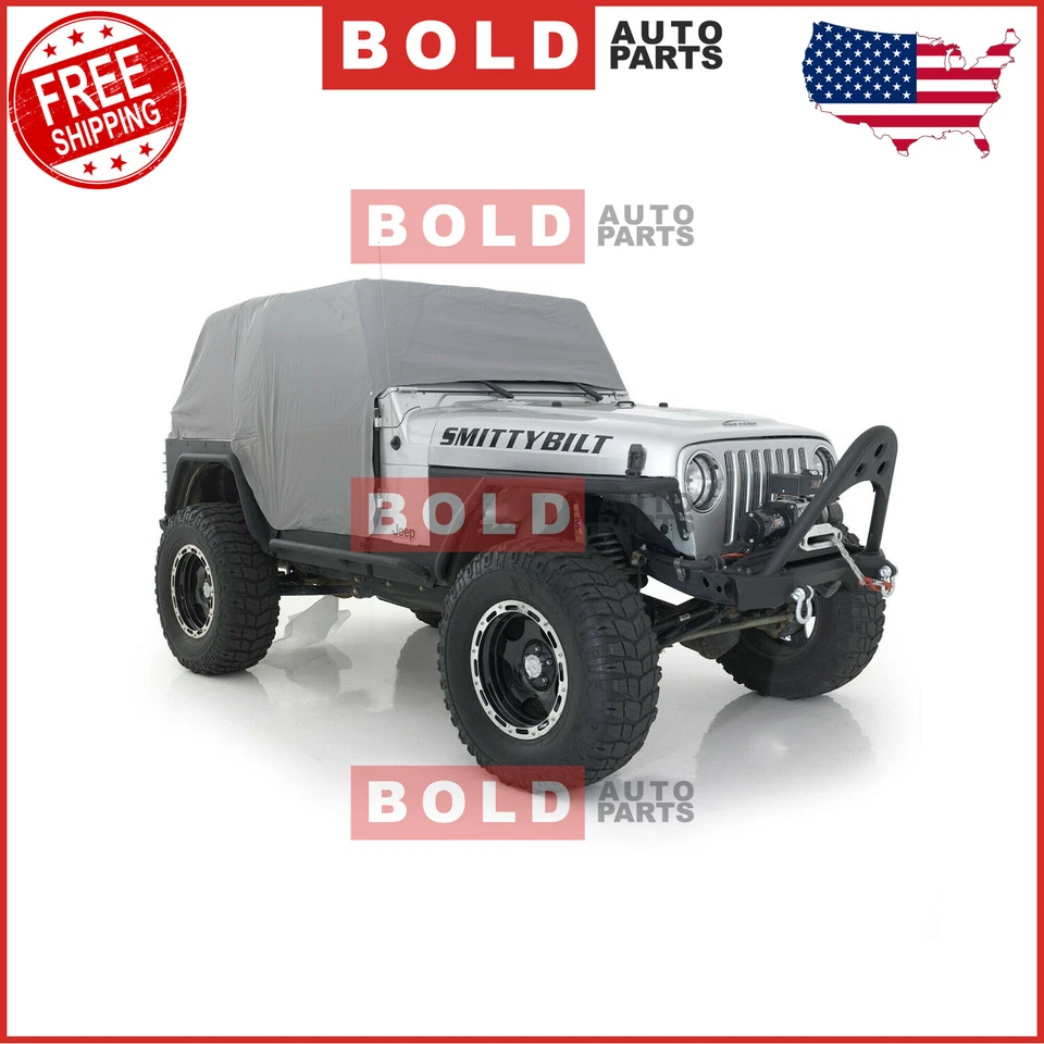 Smittybilt Gray Water-Resistant Cab Cover w/ Door Flaps For Jeep Wrangler TJ YJ - Image 2 of 4