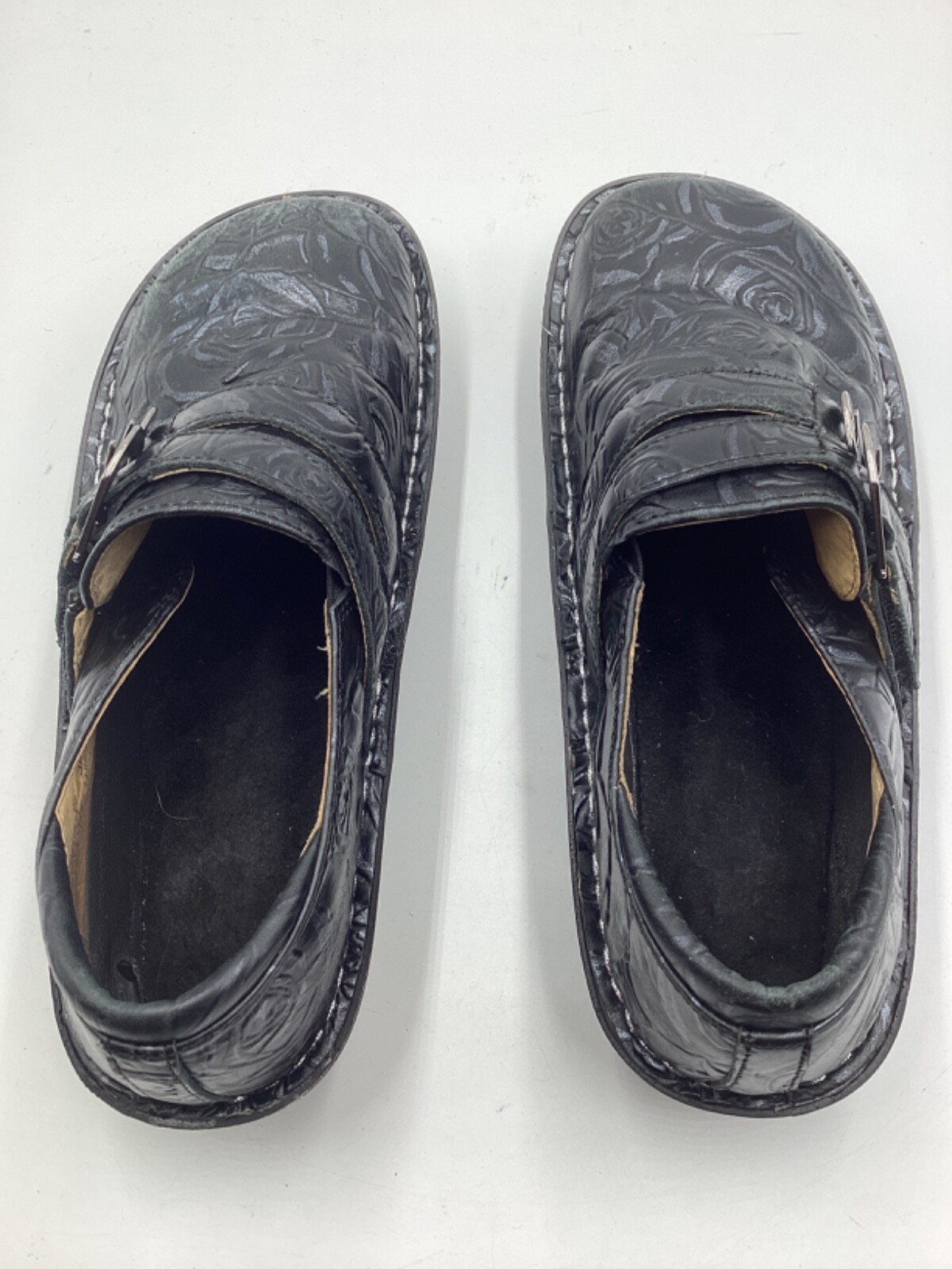 Alegria Womens Alli Black Silver Rose Leather Clog Loafers Shoes Nurse, 36/6