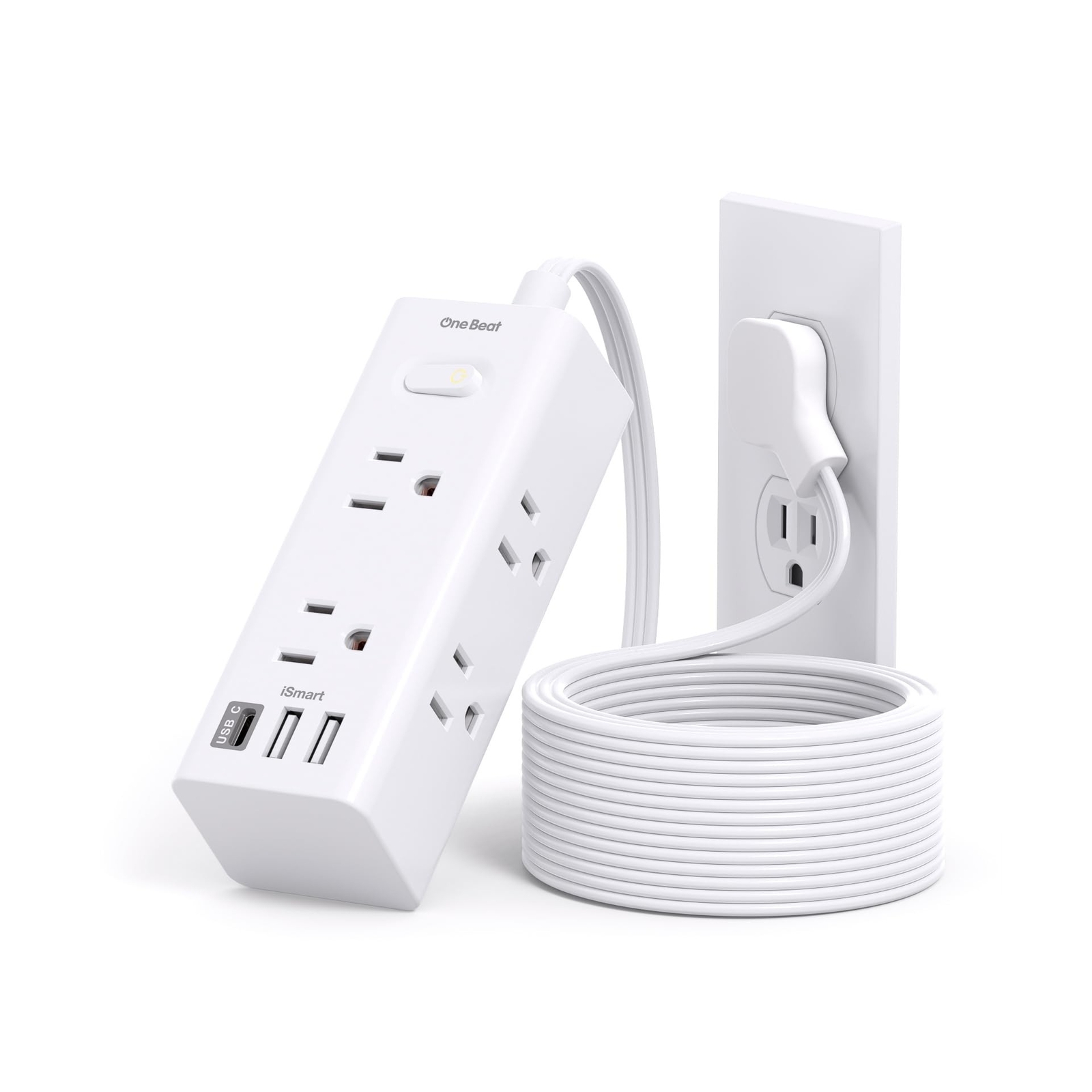 10Ft Extension Cord with Multiple Outlets, Flat Plug Power Strip Surge Protec...-image