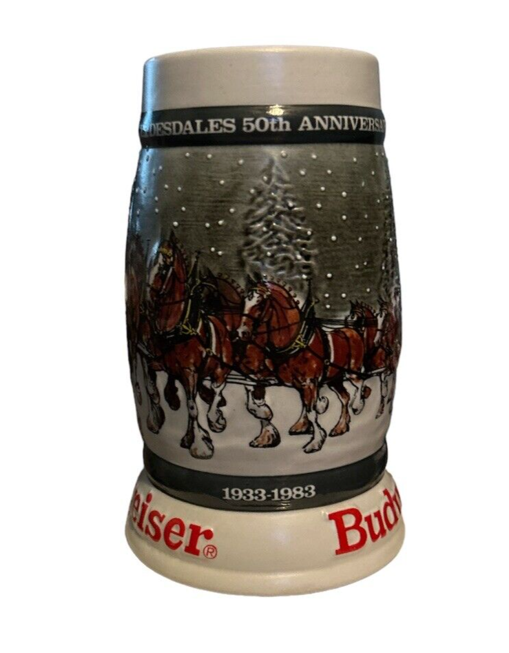 Budweiser 1933-1983 Anheuser Busch Holiday Stein, Clydesdales 50th
