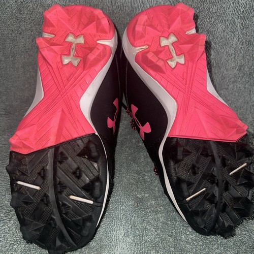 Under Armour Cleats 10K Girls Athletic Shoes Spikes Softball Baseball PINK BLACK - Picture 5 of 8