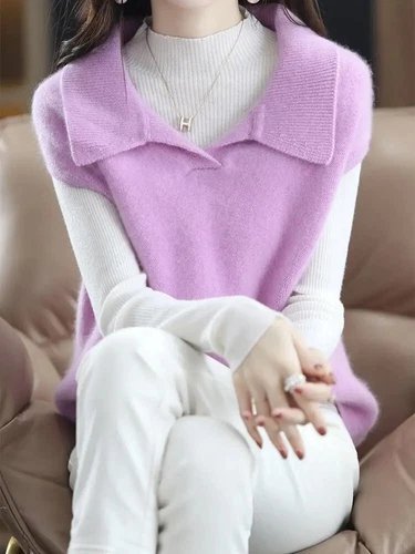 Stylish Turn-down Sweater Vest Casual Sleeveless Autumn Winter Female Clothing - Picture 13 of 27