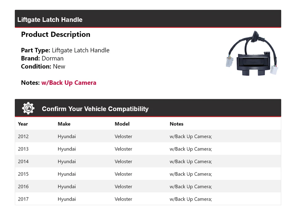 For 2012-2017 Hyundai Veloster Dorman Liftgate Latch Handle 2013 2014 2015 2016 - Изображение 2 из 4