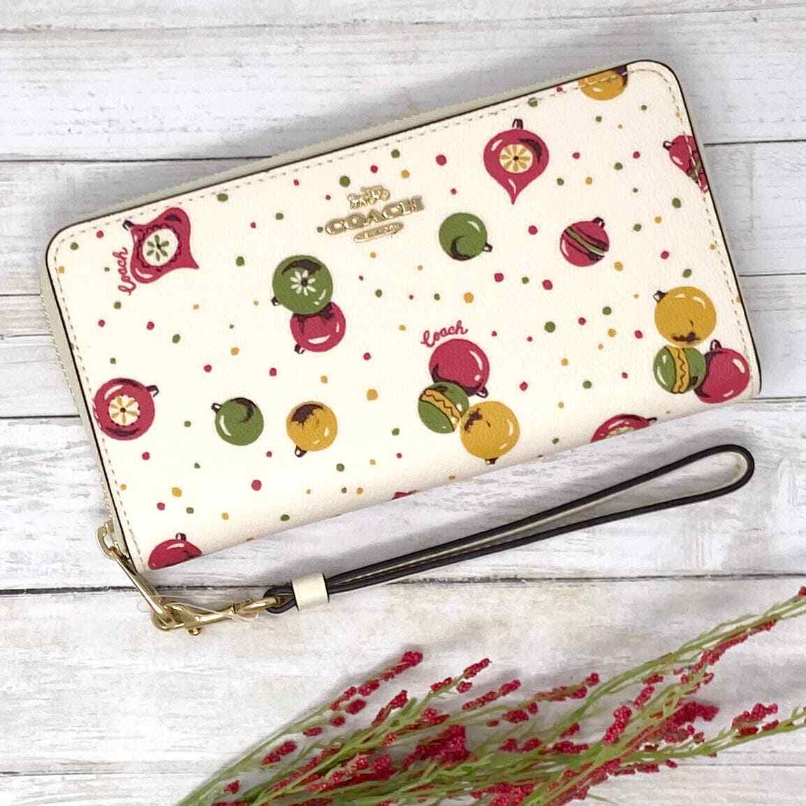 Coach Long Zip Around Wallet With Ornament Print in Chalk
