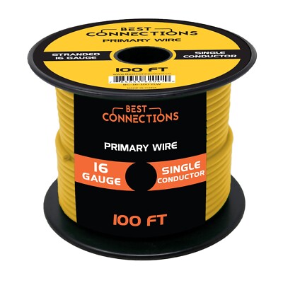 16 Gauge Car Audio Primary Wire (100ft Yellow)  Remote, Power/Ground Electrical