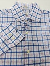 Peter Millar Men's  Blue White Pink Plaid Long Sleeve Button Shirt M