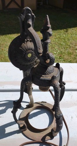 GOTHIC WROUGHT IRON BLACK 1930S LIGHT OUTSIDE LANTERN 13.5" WORKS! - Picture 5 of 7