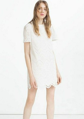 NWOT ZARA WHITE EMBROIDERED SHIFT DRESS | eBay