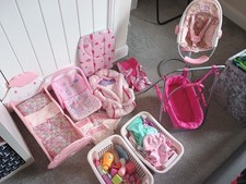 Dolls Accessories Bundle with Cot Highchair Dolls Clothes Etc Job Lot