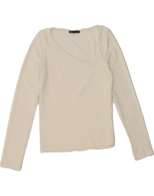 Zara Damen Top Langarm UK 12 Medium Weiß DU30