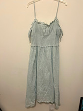 Urban Outfitters Light Blue Cotton Woven Smocked Square Neck Midi Dress L