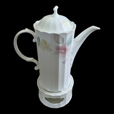 Mikasa CAJ01 Silk Blossoms Coffee or Teapot with Lid and Warmer Stand EXCELLENT