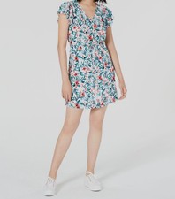 Maison Jules Women's White Floral V-Neck Ruffle Short-Sleeve Shift Dress XS