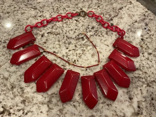 Vintage Red Bakelite Necklace  Cherry Chunky Tested For Parts Jewelry 44 DX