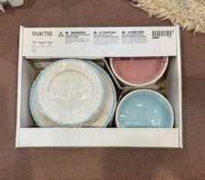 IKEA DUKTIG Kids Children Dishes Plates Saucers Bowls Pastel Stoneware Set of 12