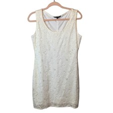 Tiana B Cream Lace Sheath Dress Medium Floral Embroidered Sleeveless Cocktail