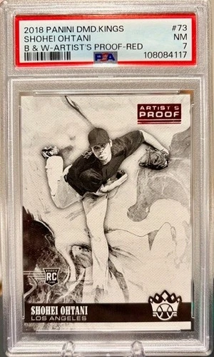 2018 Diamond Kings Shohei Ohtani #73 RC Black & White Artist's Proof Red PSA 7