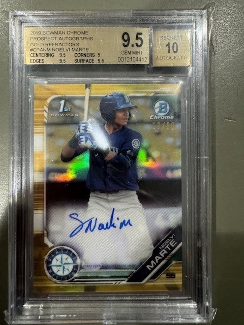 2019 Bowman Chrome Noelvi Marte 1st Auto Gold /50 Seattle Mariners BGS 9.5 10