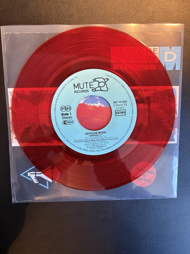 Depeche Mode - Stripped 7“ Single, rotes Vinyl, Erstauflage VG+++ 7 Bong 10 - Bild 4 von 4