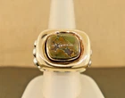 Vintage Dian Malouf Green Copper Turquise Ring in 925 Silver & 18KY Gold Accents