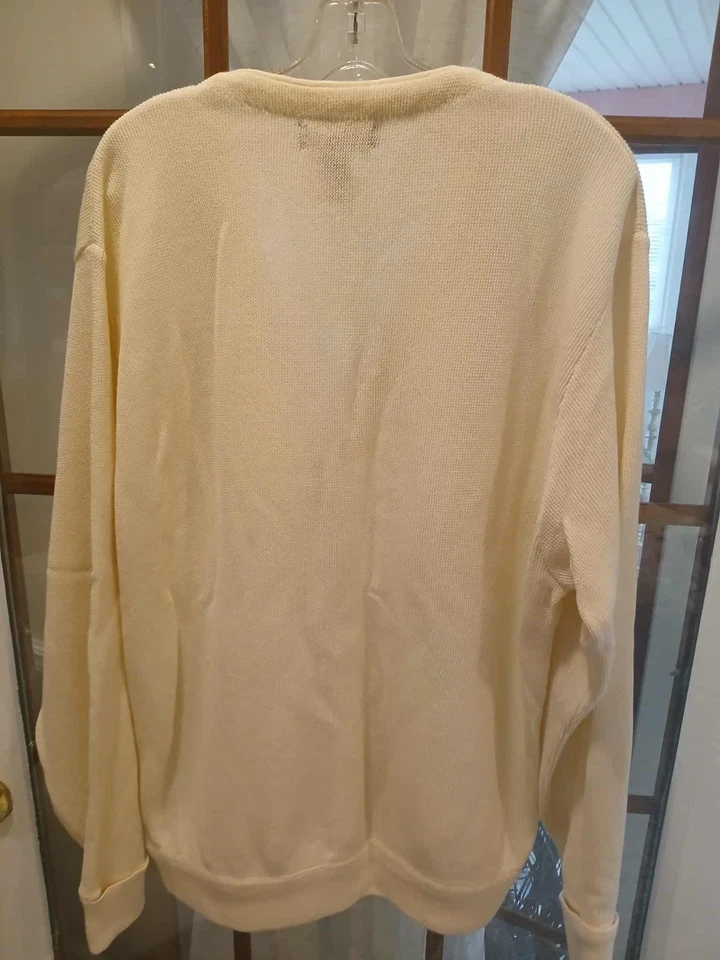 Van Heusen Mens Cardigan XL CREAM V Neck Preppy Academia Old Money obo - Image 3 of 3