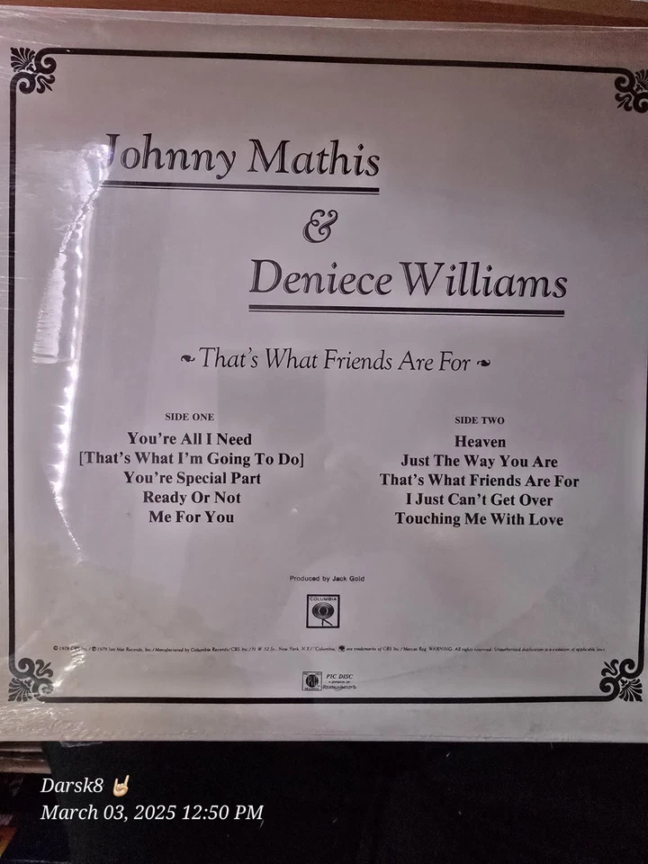 Johhny Mathis/Deniece Williams '78, That's What Friends Are For,New Vinyl LP - Image 4 of 4