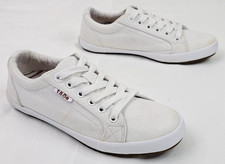 TAOS Star Burst White Canvas Lace-Up Walking Shoe Women 6.5, Low Top STB-12844