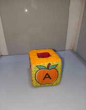 B. Toys Battat Soft Sensory Fabric ABC Block Baby Toy Cat Dog Bee Apple VGC Rare