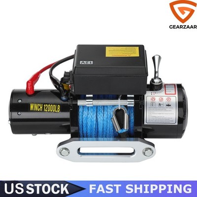 12000LBS Electric Winch12V Synthetic Cable Truck Trailer Towing Off-Road 4WD-set