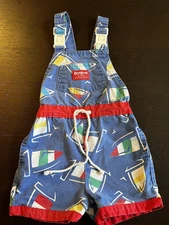 Vintage 80s OSHKOSH Sailboat Nautical Blue Short Overalls Shortalls SIZE 5 USA