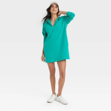Universal Thread Dress Long Sleeve Mini Fleece Tunic Women's XL Pockets Green