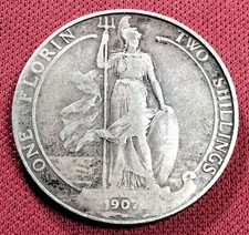1907 FLORIN TWO SHILLINGS 2s SILVER EDWARD VII COIN