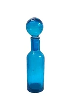 Rainbow Art Glass Co Blue Crackle Glass Middleburg Decanter Mid-century Vintage