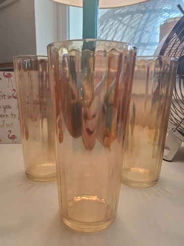 Set of 3 Jeanette Glass Tumblers| Marigold Paneled Pattern | 5.5 Inches