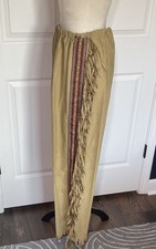 Vintage Handmade Hippie Boho Fringe Embroidered Sides Tan Pull On Pants