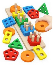 Montessori Toys for 1 to 3-Year-Old Boys Girls Toddlers, Wooden Colorful-a