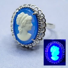 Sterling Cameo Uranium Glass Ring Size 9 Vintage Czech Glass 925 Silver