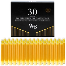 Wordsworth & Black Fountain Pen Ink Refills - Set of 30 Yellow Ink Cartridges...