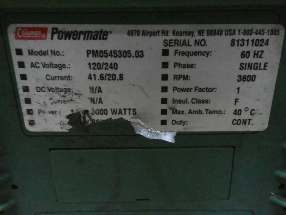 Coleman PM0545305.03 Powerbase 5000 Generador Portátil 120/240v-ac 1ph 10hp Foto 4 de 4
