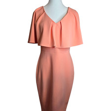 Calvin Klein Womens Size 6 Peach Salmon Pink Pencil Midi Dress Pleated Party