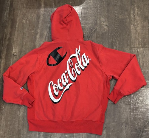 Felpa Champion Uomo XL Rossa Coca Cola Reverse Weave Pullover Felpa con Cappuccio B1 - Foto 5 di 6