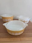 Pyrex Vintage Butterfly Gold Casserole Dish Set w/lids Set Of 3