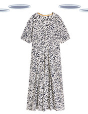 Ex White Stuff Women's Midi Dress- Migan Abstract Heart Short Sleeve Jersey Navy