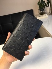 Coach classic leather C-shaped black embossed folding card holder/wallet 20 10cm