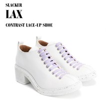 Fluevog NEW WO BOX Slacker Lax white/purple contrast lace-up chunky shoe -7.5/8