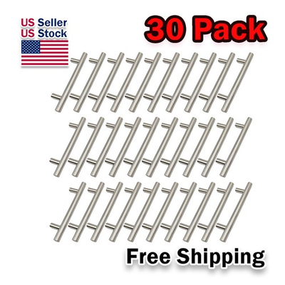 #ad 30Pack Brushed Nickel Kitchen Cabinet Pulls Stainless Steel Drawer T Bar Handles $22.45