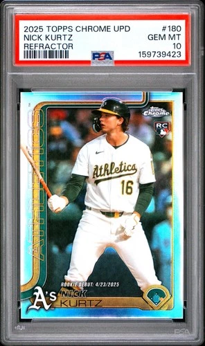 2025 TOPPS CHROME UPDATE 180 NICK KURTZ REFRACTOR PSA 10