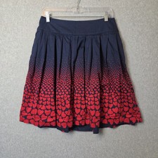 Talbots Navy Blue Red Hearts Pleated A-Line Knee Length Skirt Pockets Women's 8