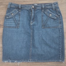 Tommy Hilfiger Women's Denim Knee Length Skirt Pockets Raw Hem Size 16
